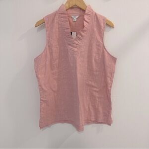 NWT crown & Ivy pink linen ruffleneck top